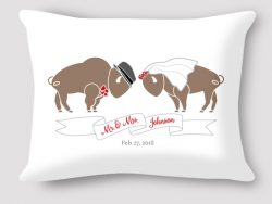 Buffalo Bride & Groom Wedding Pillow by Marinette Kozlow