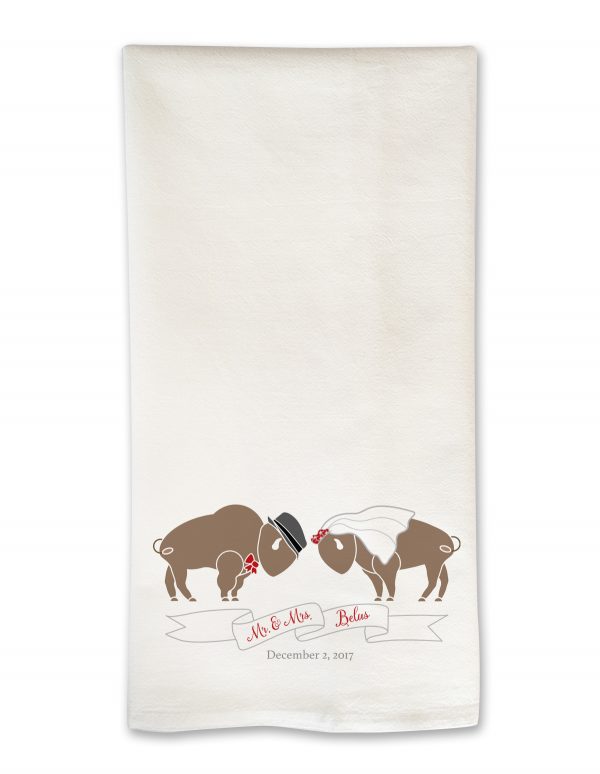 Buffaloes Saying I do Wedding Custom Tea Towel by Marinette Kozlow