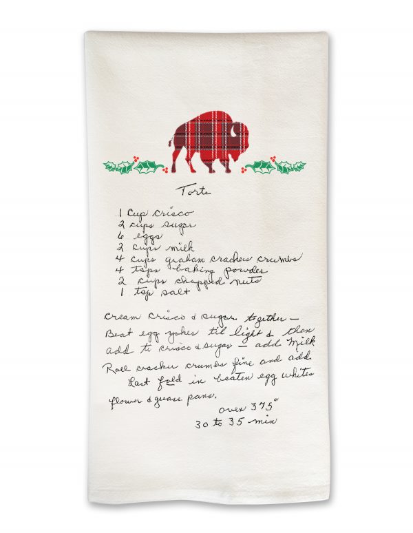 Plaid Buffalo and Holly Custom Heirloom Tea Towel by Marinette Kozlow